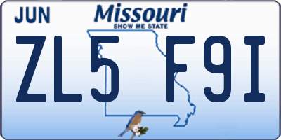 MO license plate ZL5F9I