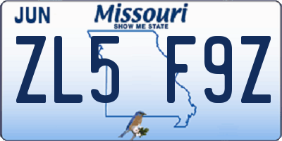 MO license plate ZL5F9Z
