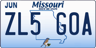 MO license plate ZL5G0A