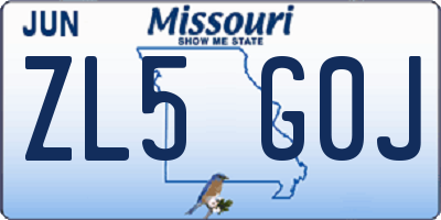 MO license plate ZL5G0J