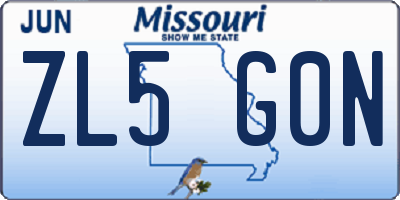 MO license plate ZL5G0N