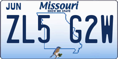 MO license plate ZL5G2W