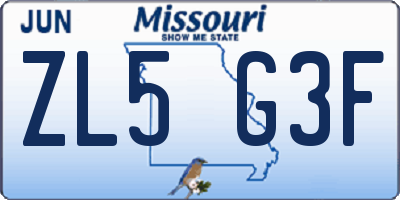 MO license plate ZL5G3F