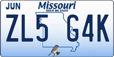 MO license plate ZL5G4K