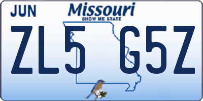 MO license plate ZL5G5Z