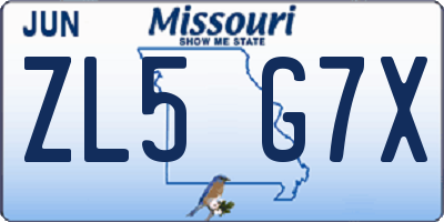 MO license plate ZL5G7X