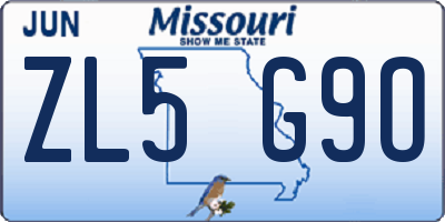 MO license plate ZL5G9O