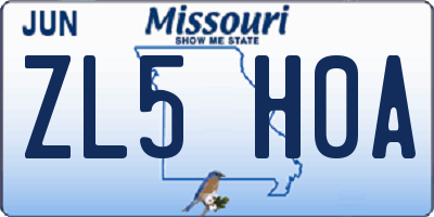 MO license plate ZL5H0A