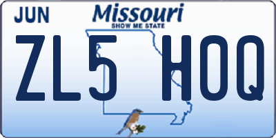 MO license plate ZL5H0Q