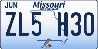 MO license plate ZL5H3O