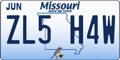 MO license plate ZL5H4W