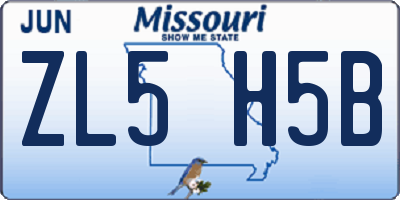 MO license plate ZL5H5B