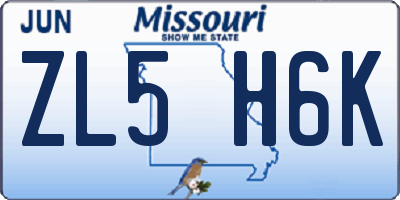 MO license plate ZL5H6K