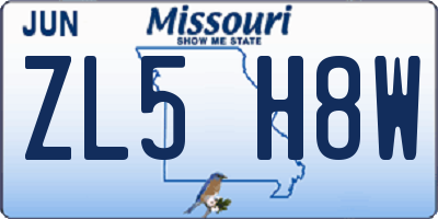 MO license plate ZL5H8W