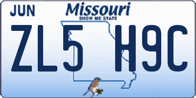 MO license plate ZL5H9C