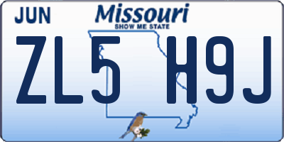 MO license plate ZL5H9J