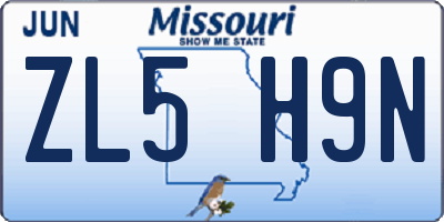 MO license plate ZL5H9N