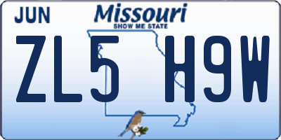 MO license plate ZL5H9W