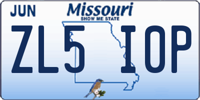 MO license plate ZL5I0P