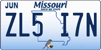 MO license plate ZL5I7N