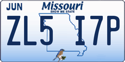 MO license plate ZL5I7P