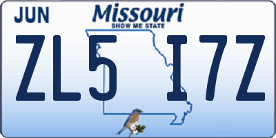 MO license plate ZL5I7Z