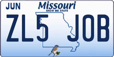 MO license plate ZL5J0B