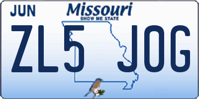 MO license plate ZL5J0G