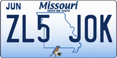 MO license plate ZL5J0K