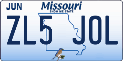 MO license plate ZL5J0L