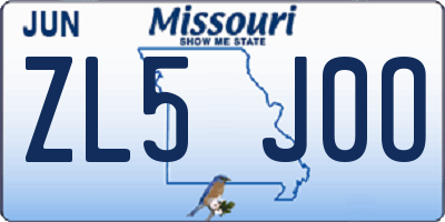 MO license plate ZL5J0O
