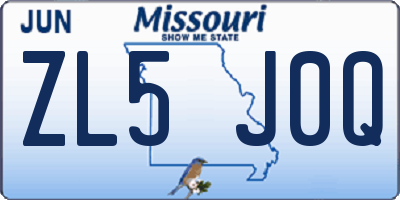 MO license plate ZL5J0Q