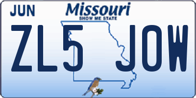MO license plate ZL5J0W