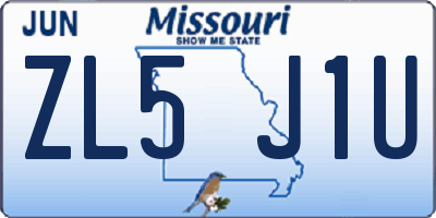 MO license plate ZL5J1U