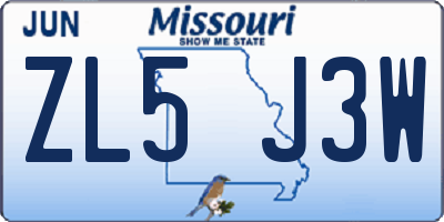 MO license plate ZL5J3W