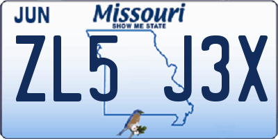 MO license plate ZL5J3X