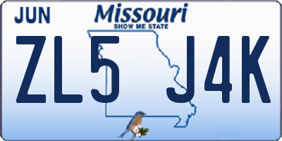 MO license plate ZL5J4K