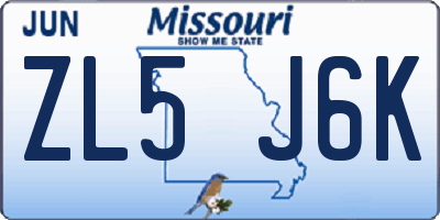 MO license plate ZL5J6K