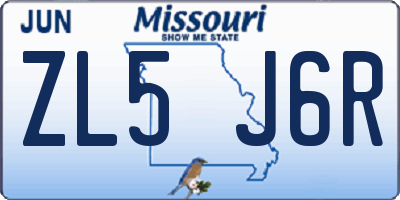 MO license plate ZL5J6R