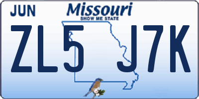 MO license plate ZL5J7K