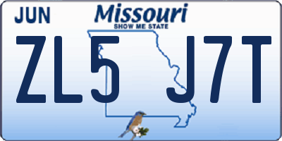 MO license plate ZL5J7T