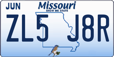 MO license plate ZL5J8R
