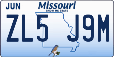 MO license plate ZL5J9M
