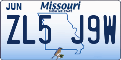 MO license plate ZL5J9W