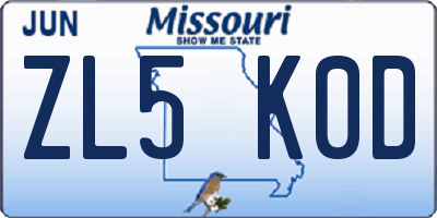 MO license plate ZL5K0D