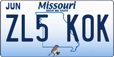 MO license plate ZL5K0K