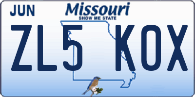 MO license plate ZL5K0X