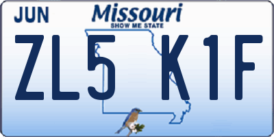 MO license plate ZL5K1F