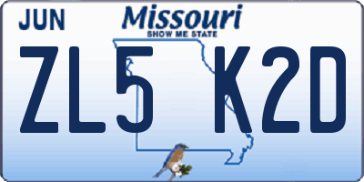 MO license plate ZL5K2D
