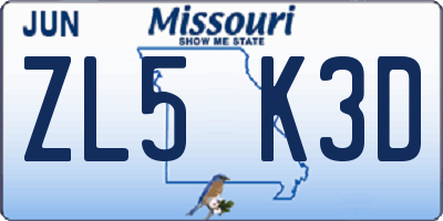 MO license plate ZL5K3D